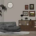 Comfortable Lazy Sofa In Living Room With Bookshelf Clock Framed Pictures And Plant
