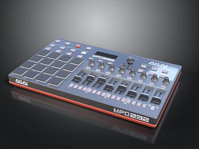AKAI MPD232 Portable Music Controller With Pads Buttons Knobs And Red Trim 3d model