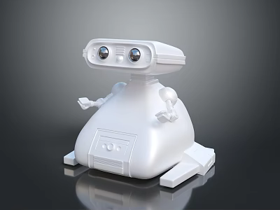 White Desktop Smart Robot With Camera Eyes And Movable Arms For Computer Users 3d model