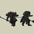 Game And Movie Characters In Detailed Spiked Armor With Weapons In Action Poses