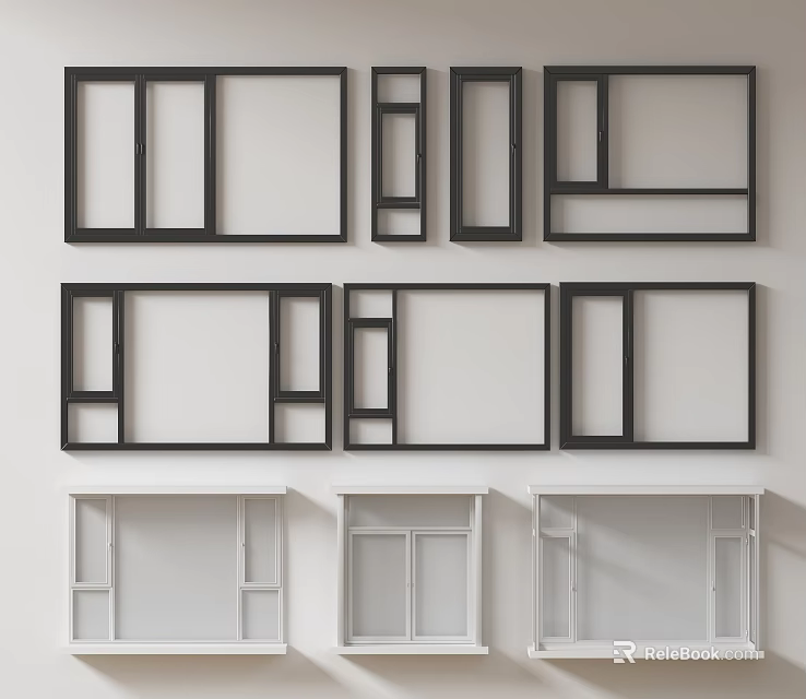 Casement Windows Modern Design Black White Frames Different Styles For Home Interior Exterior 3d model 