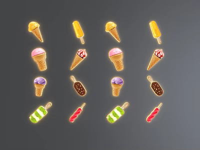 Vibrant Ice Cream Cone And Popsicle Themed Wall Decor With Colorful Patterns And Styles 3d model