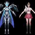 Mechanical Winged Futuristic Armor And White Winged Schoolgirl Uniform Game Movie Character Designs