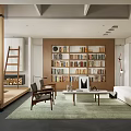 Modern Middle Ancient Style Living Room Bauhaus Style Design Sofa Coffee Table Combination Bookshelf Fireplace 3d model