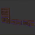 Brown Wooden Storage Furniture Set With Tall Cabinet And Low Drawer Units
