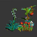 Vibrant Natural Scene With Green Plants Strawberries Colorful Flowers And Leaves