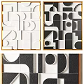 Geometric Abstract Wall Art With White Black Textured Patterns And Frames 3d model