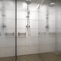 Other Restroom Design With Lockers Bench Glass Partitions And Tiled Flooring