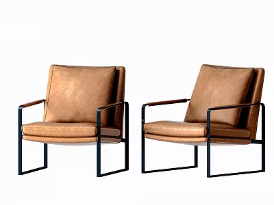Modern Single Sofa With Tan Leather Upholstery And Black Metal Frame 3d model