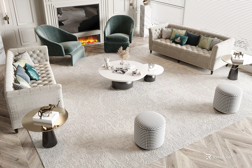 Modern Luxury Living Room Interior With Sofa Coffee Table Set Throw Pillows And Accent Chairs 3d model 