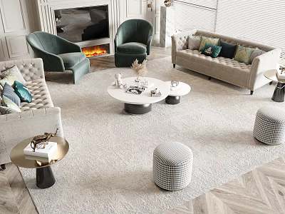 Modern Luxury Living Room Interior With Sofa Coffee Table Set Throw Pillows And Accent Chairs 3d model