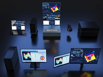 High Performance Computer Systems With Multiple Monitors Servers And Data Visualization Screens 3d model