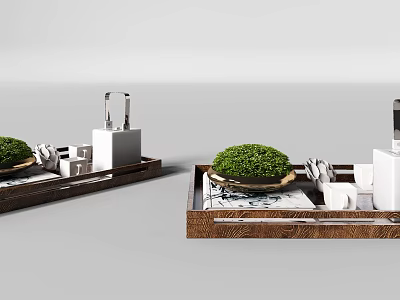 Modern Decorative Ornament Set With Wooden Tray Small Plants And Decorative Items 3d model