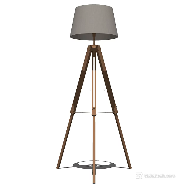 Modern Wooden Tripod Floor Lamp With Gray Fabric Shade For Contemporary Home Decor 3d model 