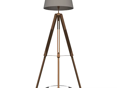 Modern Wooden Tripod Floor Lamp With Gray Fabric Shade For Contemporary Home Decor 3d model