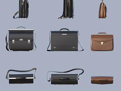 Stylish Black Brown Leather Bags Collection Featuring Backpacks Briefcases Handbags 3d model