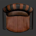 Unique Orange And Black Leather Chair With Striped Backrest And Fringed Base