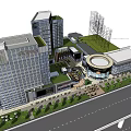 Modern Office Complex With Green Rooftops Central Plaza And Landscaped Areas