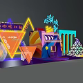 Trendy Neon Art Installation With Colorful Geometric Patterns And Party Elements 3d model