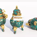 Traditional Green Gold Ceramic Vessels With Intricate Carvings Animal Motifs And Lids