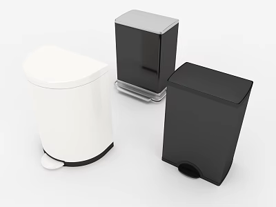 Public Facilities Trash Bins Featuring Pedal Operated Round And Square Designs In White Black Colors 3d model