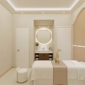 Serene Minimalist SPA Sauna Interior With Light-toned Walls Curved Design And Massage Bed