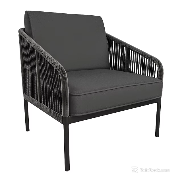 Sleek Black Wicker Leisure Chair With Metal Frame And Comfortable Cushioned Seat 3d model 