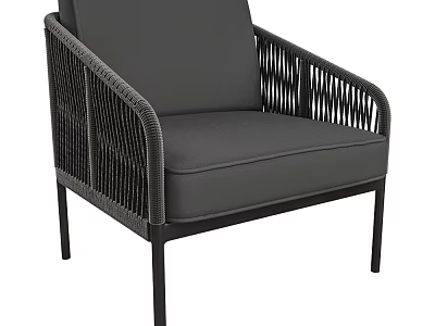 Sleek Black Wicker Leisure Chair With Metal Frame And Comfortable Cushioned Seat 3d model