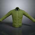 Stylish Green Jacket With Zipper Front Stand Collar And Long Sleeves For Daily Use