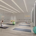 Modern Yoga Fitness Studio With Neon Signs Mirrored Walls Wooden Floors And Green Exercise Balls