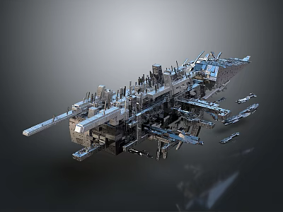 Detailed Futuristic Metallic Mechanical Structure With Complex Components And Extended Arms 3d model