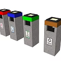 Public Facility Color Coded Trash Bins Featuring Recycling Symbols And Lids