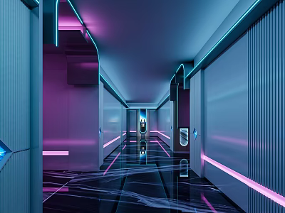 KTV Corridor With Futuristic Neon Lights And Modern Design 3d model