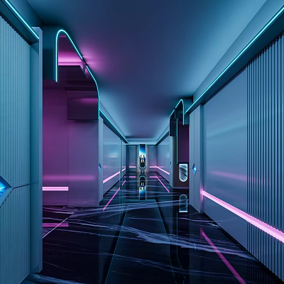 KTV Corridor With Futuristic Neon Lights And Modern Design 3d model