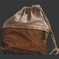 Practical Drawstring Storage Bag With Light Cotton Top And Brown Leather Base For Household Use