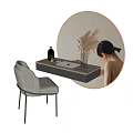 Elegant Dressing Table Interior Design With Marble Top Chair And Decorative Pampas Grass