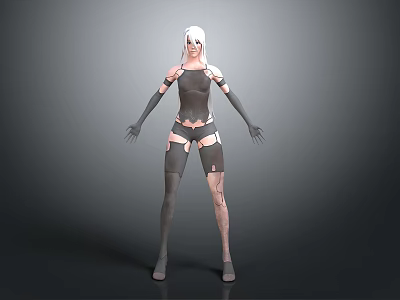 3D Futuristic Female Character With White Hair And Mechanical Armor 3d model