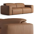 Modern Brown Leather Sofa With Rounded Armrest And Spacious Seating Design 3d model