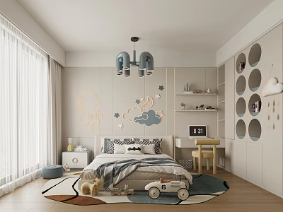 Kids Bedroom Design With Cartoon Wall Decor And Playful Toys 3d model