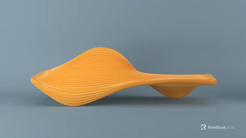 Modern Orange Wave Shaped Outdoor Chair With Sleek Curves And Wooden Texture 3d model 