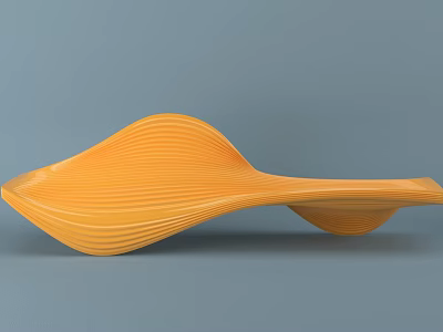Modern Orange Wave Shaped Outdoor Chair With Sleek Curves And Wooden Texture 3d model