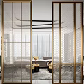 Elegant Modern Partition Screens With Metal Frames And Grid Design For Interior 3d model