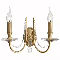Elegant Brass Wall Sconce with Double Crystal Arms and Glass Base Decorative Beads