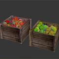 Vibrant Red and Green Fresh Fruits Displayed in Wooden Crates