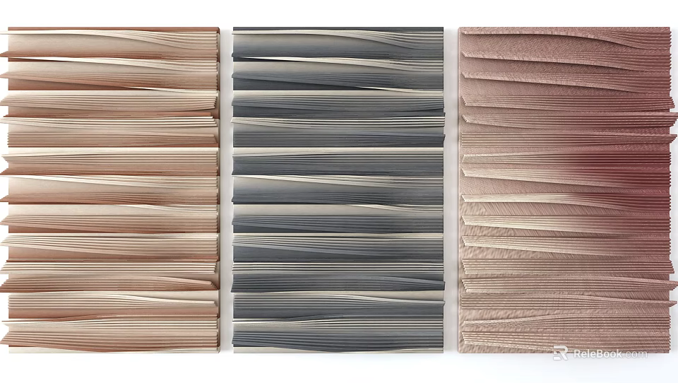 Unique Three Colored Textured Wavy Striped Modern Stylish Wall Decor For Home Interior 3d model 