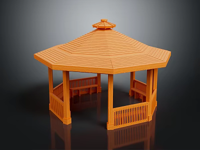 Wooden Octagonal Gazebo Outdoor Garden Structure With Classic Roof Railing And Bench 3d model