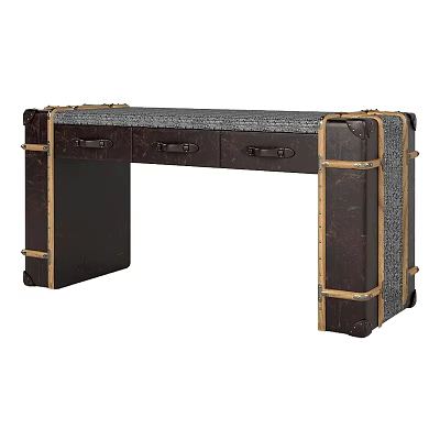 Vintage Brown Trunk Desk With Leather Straps And Storage Drawers For Retro Home Office 3d model