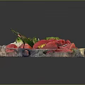 Fresh Red Sashimi on Transparent Square Plate with Green Garnish Yellow Flower and Side Dishes