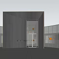 Modern Building Exterior Wall With Metal Geometric Design Glass Entrance And Interior Lighting