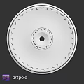 White Circular Decorative Component With Central Dot And Geometric Patterns